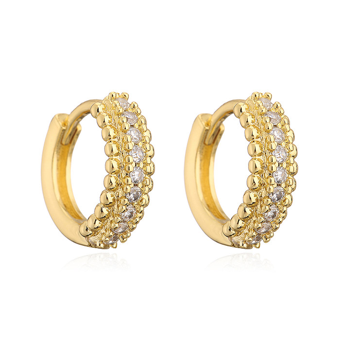 Simple Style Copper Plating 18K Gold Zircon Pearl Earrings