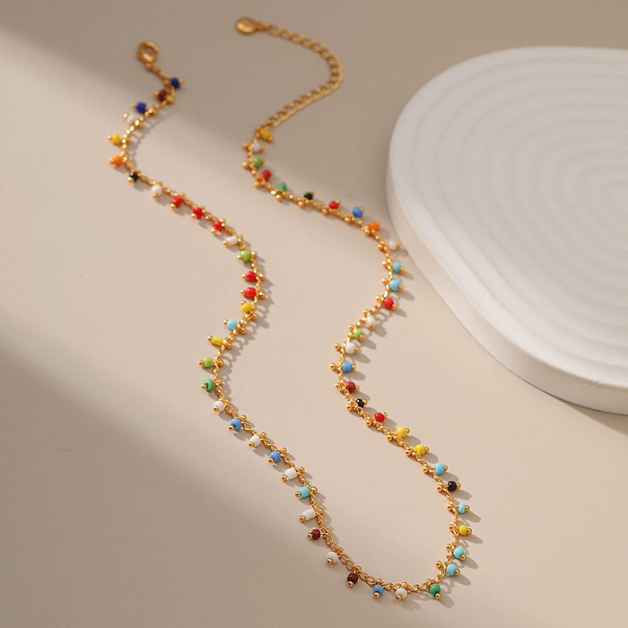 Vacation Colorful Beaded Copper Plating 18K Gold Plated Necklace