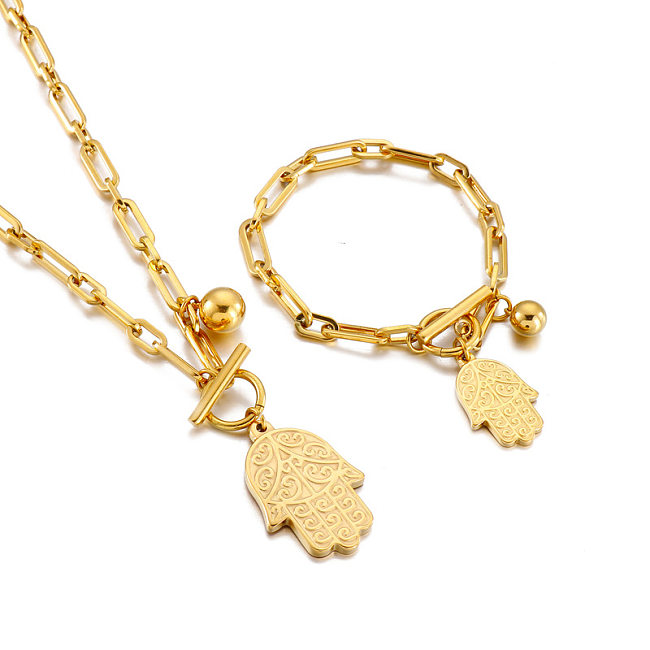 Mode Einfache Edelstahl Palmenförmige Ornament Armband Halskette Zweiteiliges Set