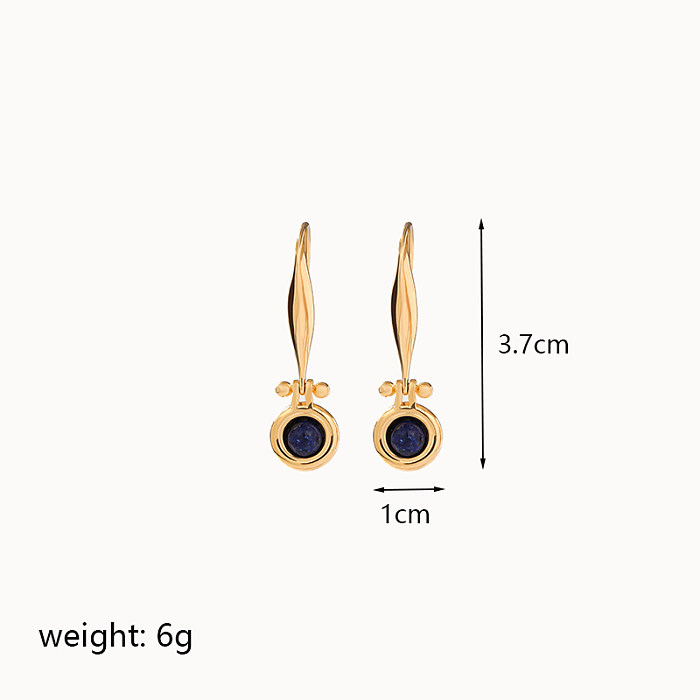 1 paire de boucles d'oreilles pendantes plaquées or 18 carats, Style Vintage, Style Simple, incrustation géométrique en cuivre Lapis Lazuli