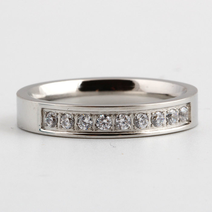 Simple Style Round Titanium Steel Inlay Zircon Rings