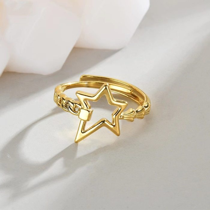 Simple Style Star Solid Color Stainless Steel Plating Hollow Out Open Rings