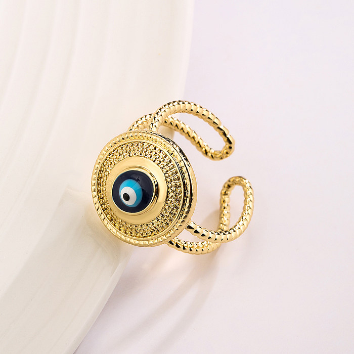 Anillo abierto con esmalte de cobre y ojo de diablo geométrico, 1 pieza