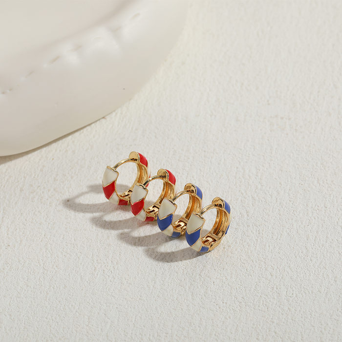 1 Pair Elegant Luxurious Classic Style Stripe Asymmetrical Enamel Plating Copper 14K Gold Plated Hoop Earrings