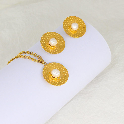Collier de boucles d'oreilles rondes en acier inoxydable et titane, élégant, de Style moderne, avec incrustation de perles