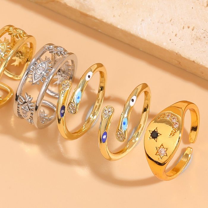 Elegante, schlichte, geometrische Kupferplattierungs-Inlay-Zirkon-14-Karat-vergoldete offene Ringe