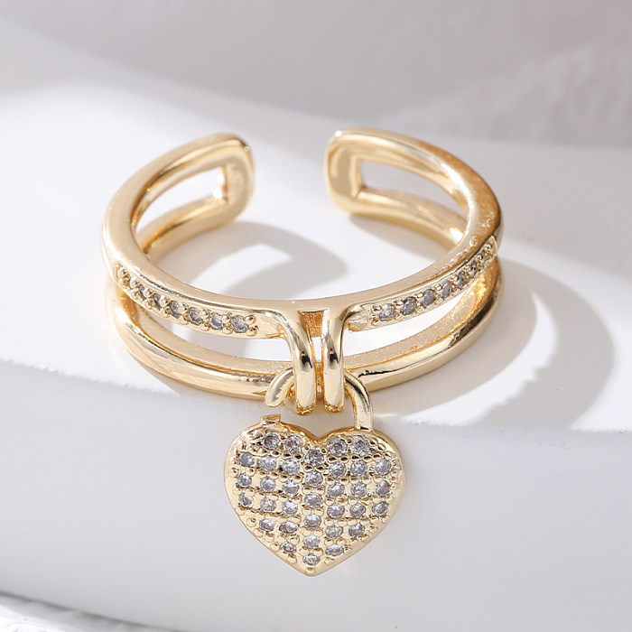 Elegant Lady Heart Shape Copper Inlay Rhinestones Charm Rings