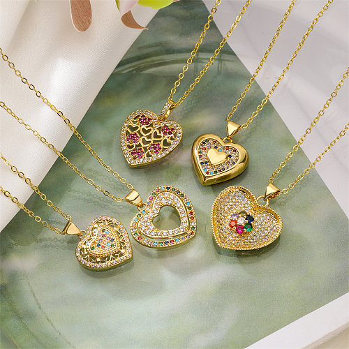 Streetwear Heart Shape Copper Plating Inlay Zircon Gold Plated Pendant Necklace