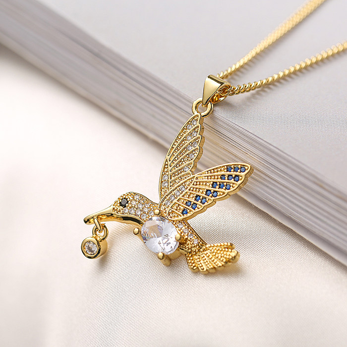 Simple Style Bird Copper Plating Inlay Zircon 18K Gold Plated Pendant Necklace