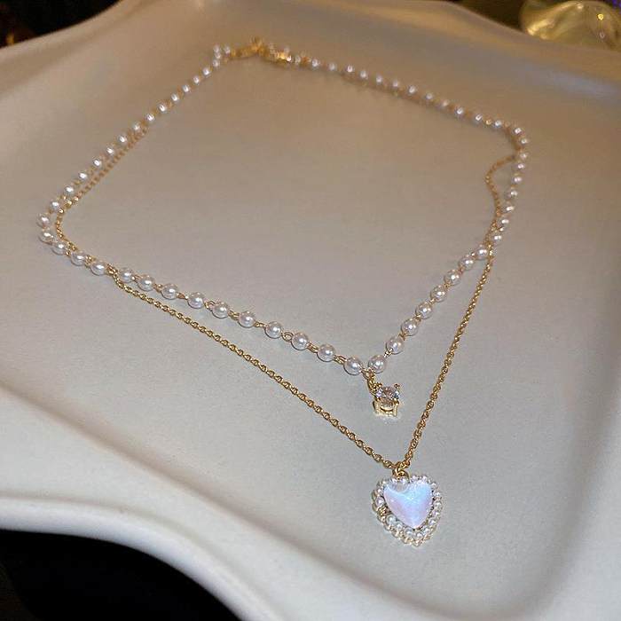 Retro Lady Simple Style V Shape Heart Shape Bow Knot Copper Inlay Opal Zircon Pendant Necklace