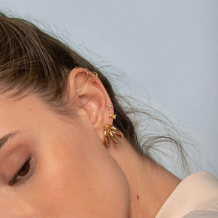 1 par de brincos de orelha de cobre revestidos com linhas de estilo simples e casuais