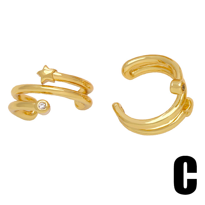 1 Paar Ohrclips im lässigen, schlichten Stil mit Stern- und Herzform-Beschichtung aus Kupfer mit 18-Karat-Vergoldung