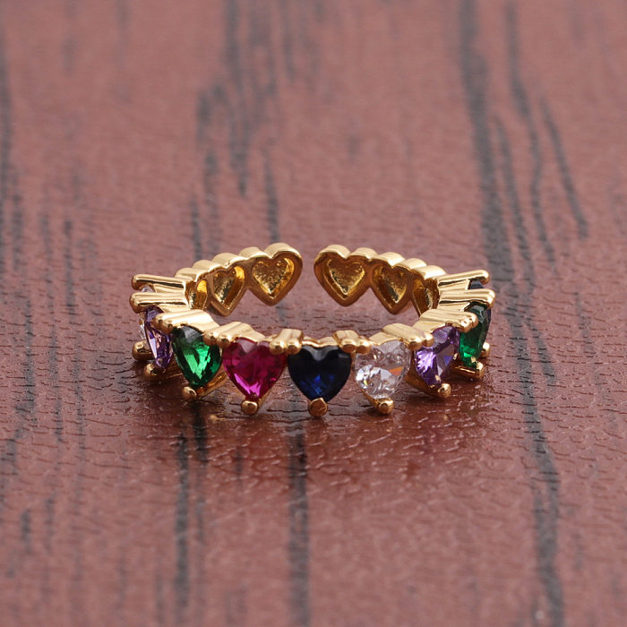 Fashion Heart-Shaped Copper Inlaid Zircon Ring Wholesale