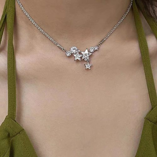 Lässige, süße Stern-Halskette mit Inlay-Zirkon-Kupferbeschichtung
