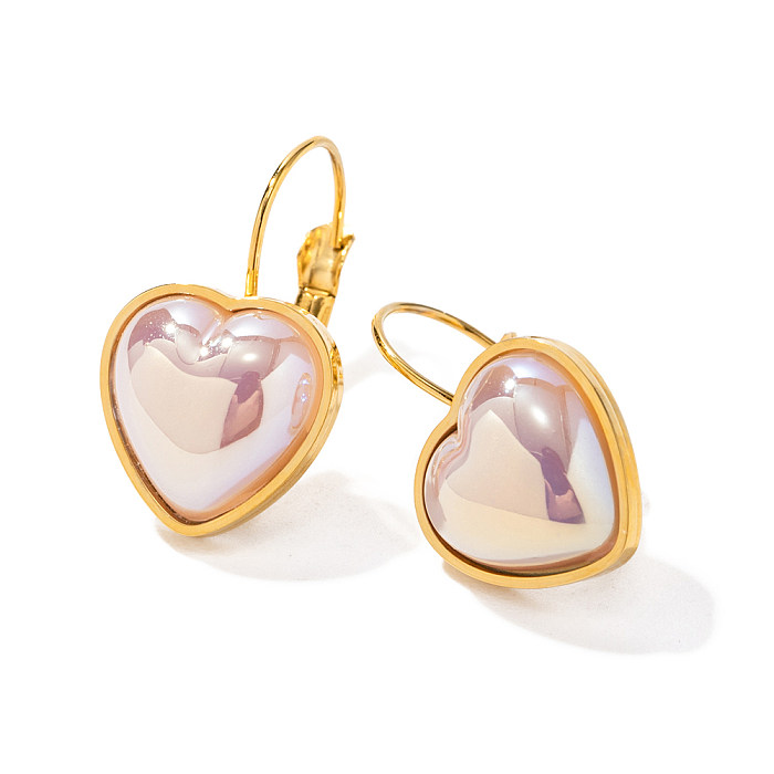 IG Style Star Oval Heart Shape Stainless Steel Inlay Pearl 18K Gold Plated Rings Earrings