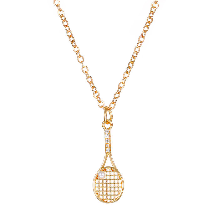 Collier avec pendentif en cuivre et Zircon plaqué or 14 carats, style Hip-Hop, raquette de Tennis de Style Simple, en vrac