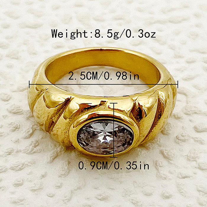 Anéis banhados a ouro de zircônia oval com revestimento de aço inoxidável estilo simples casual estilo romano