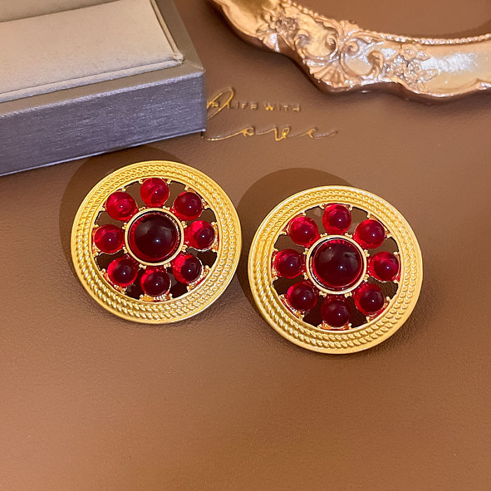 1 Pair Elegant Classical Heart Shape Inlay Copper Resin Drop Earrings