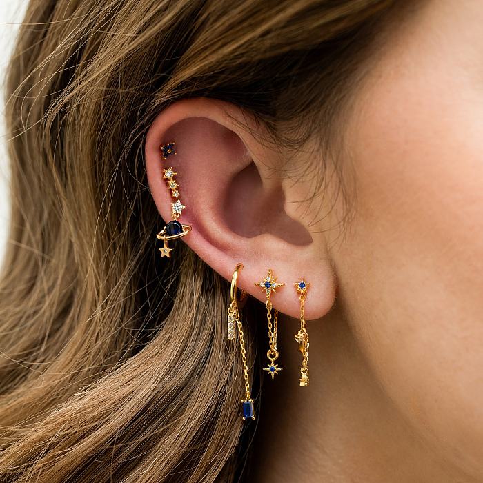 Boucles d'oreilles pour femmes, Style Simple, pompon étoile, incrustation de cuivre, Zircon, 1 ensemble