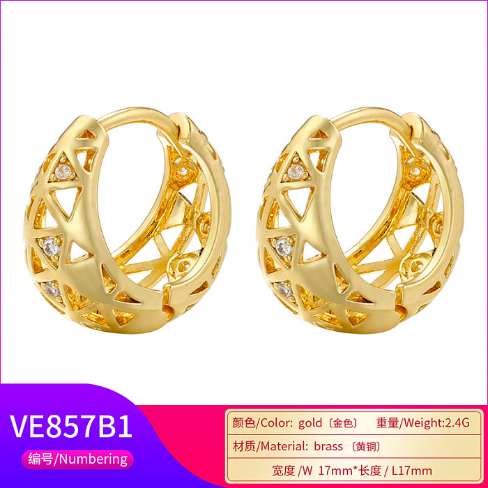 1 Pair Luxurious C Shape Water Droplets Plating Hollow Out Inlay Copper Zircon 18K Gold Plated Earrings