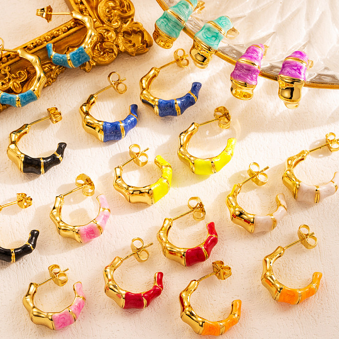 1 Pair INS Style Sweet C Shape Copper Enamel Plating 18K Gold Plated Ear Studs