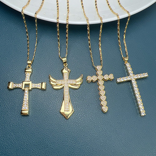 Fashion Cross Copper Plating Zircon Pendant Necklace 1 Piece