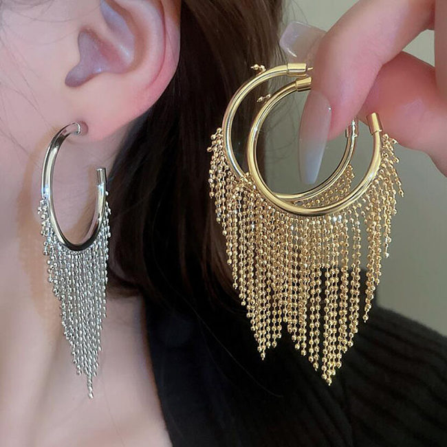 1 Pair Streetwear Tassel Plating Copper Drop Earrings