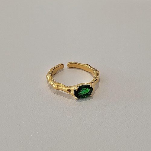 IG Style Simple Style Oval Copper Plating Inlay Zircon Silver Plated Open Ring