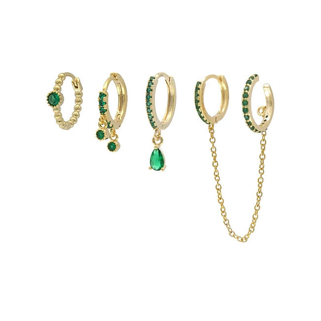 4 Pieces Fashion Solid Color Copper Plating Chain Inlay Zircon Earrings