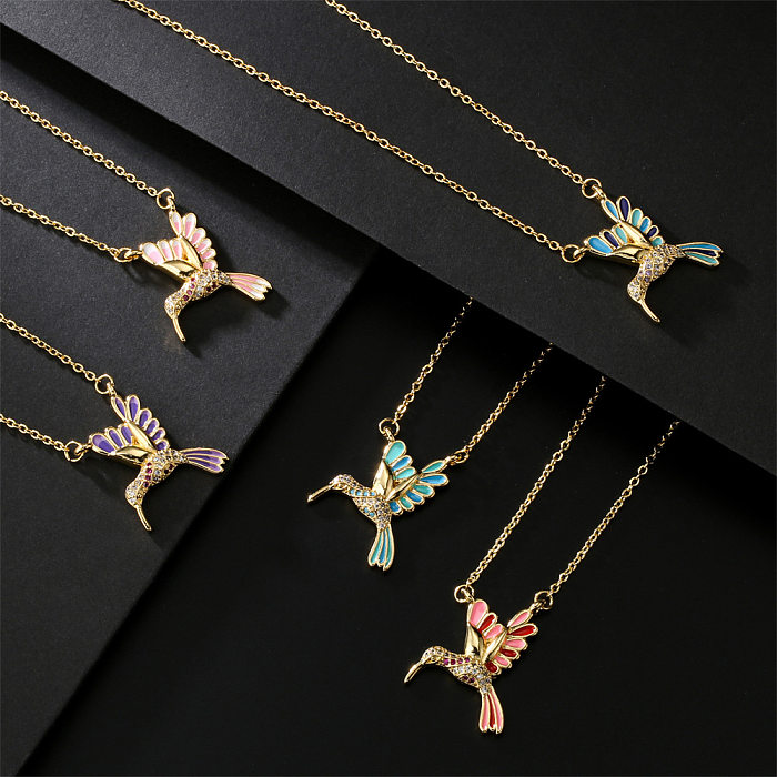 European And American New Drop Oil Bird Pendant Copper Plated Real Gold Necklace