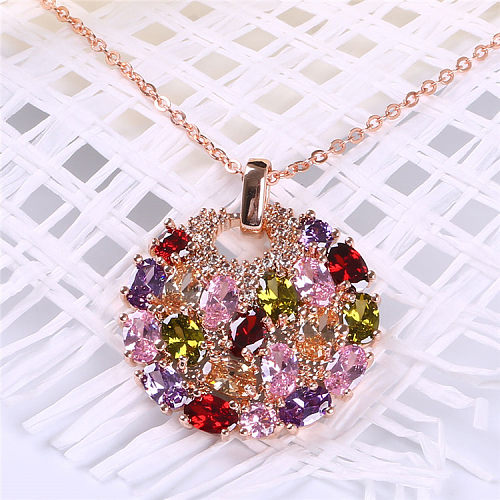 Elegant Simple Style Round Copper Gold Plated Zircon Pendant Necklace In Bulk