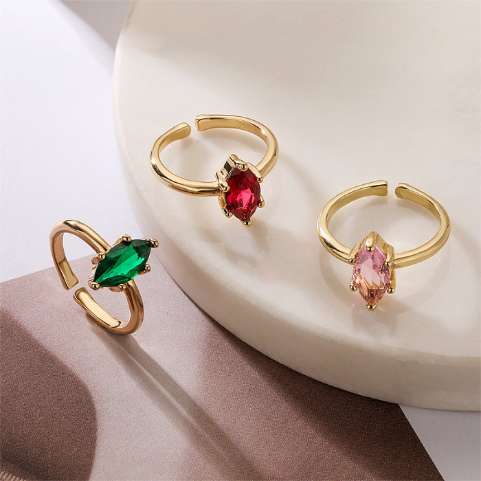 Luxurious Geometric Copper Plating Inlay Zircon Gold Plated Open Rings