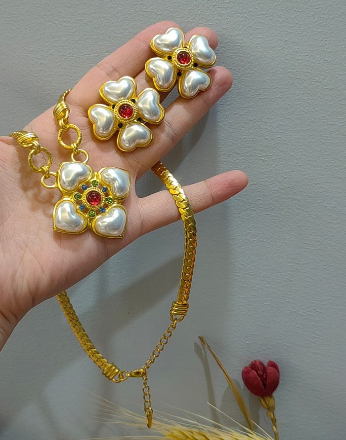 Lady Heart Shape Copper Earrings Necklace