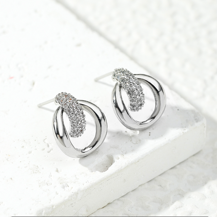 1 Pair Simple Style Commute Circle Inlay Copper Zircon Ear Studs