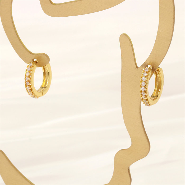 1 Pair IG Style Simple Style Paper Clip Fish Bone Plating Inlay Copper Zircon 18K Gold Plated Earrings