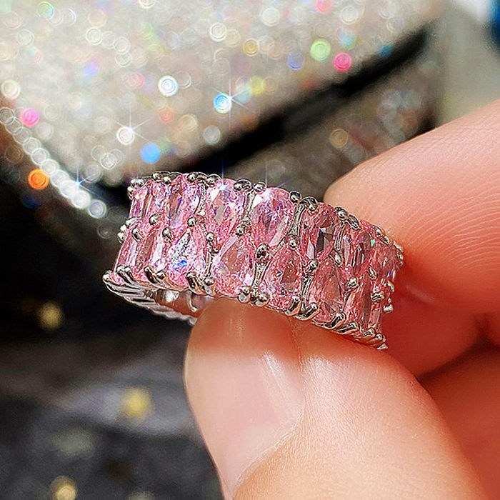 Fashion Double Rows Drop Zircon Full Diamond Copper Ring