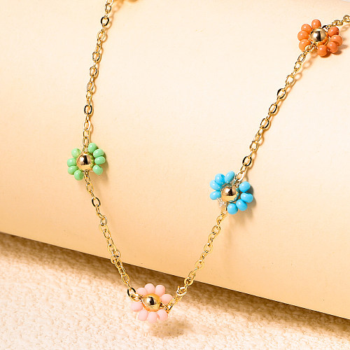 IG Style Bohemian Sweet Flower Kunststoff-Kupferperlen-handgefertigte Halskette mit 18-Karat-Vergoldung