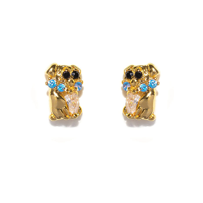 1 Set 1 Pair Simple Style Cartoon Character Inlay Brass Zircon Ear Studs