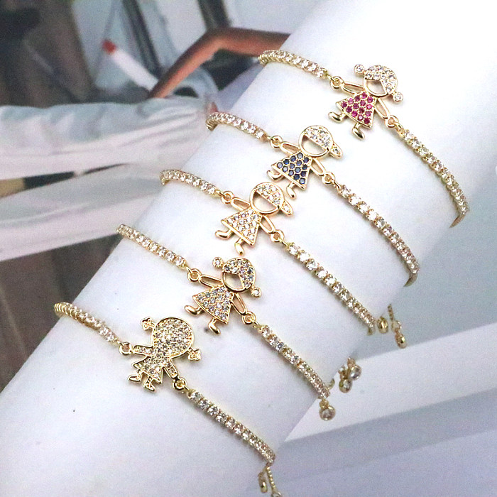 Elegant Lady Cartoon Copper Plating Inlay Zircon 18K Gold Plated Bracelets