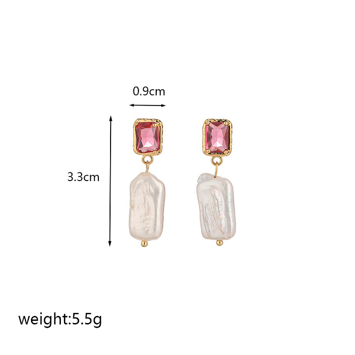 1 Pair Retro Baroque Style Commute Square Plating Inlay Baroque Pearls Copper Artificial Crystal 14K Gold Plated Drop Earrings