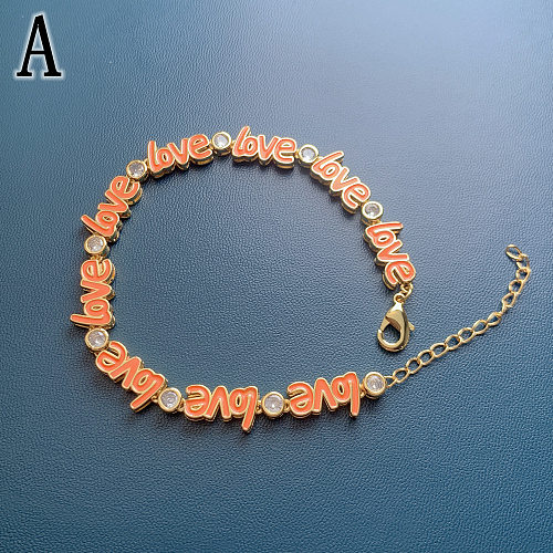 Bohemian Love Copper Enamel Plating Inlay Rhinestones Bracelets 1 Piece