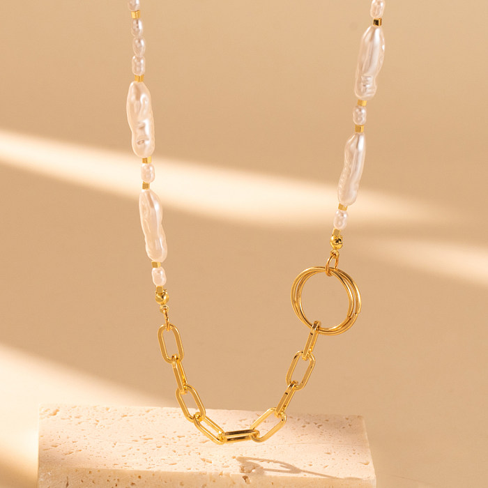 Collier plaqué cuivre avec perles d'imitation de couleur unie, Style Vintage mignon