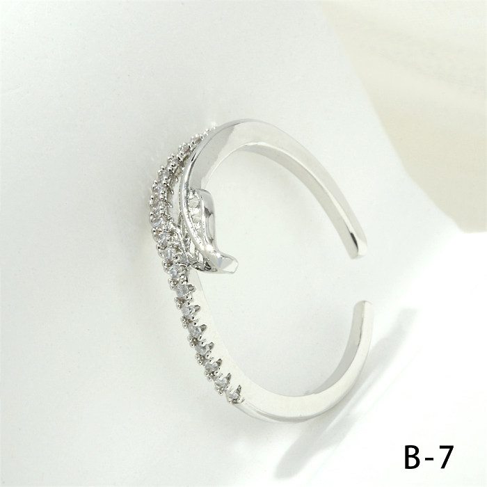 Simple Style Cross Heart Shape Fish Tail Copper Plating Inlay Zircon 18K Gold Plated Open Rings