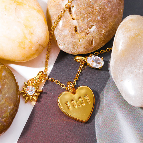 Collier pendentif en cuivre plaqué or et Zircon, Style IG, lettre et chiffre en forme de cœur, en vrac