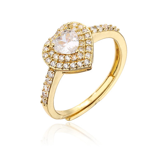 Anillo en forma de corazón con incrustaciones de diamantes con gemas grandes y coloridas a la moda para mujer