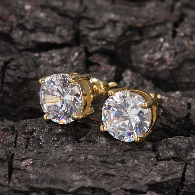 Hip-Hop Geometric Copper Inlaid Zircon Ear Studs
