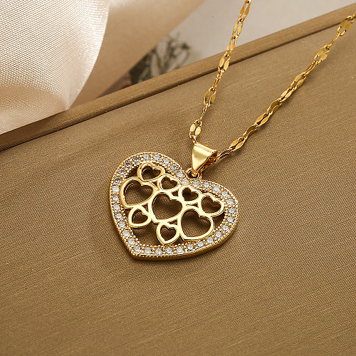 Incrustación de cobre en forma de corazón dulce que talla el collar pendiente plateado oro 18K del Zircon