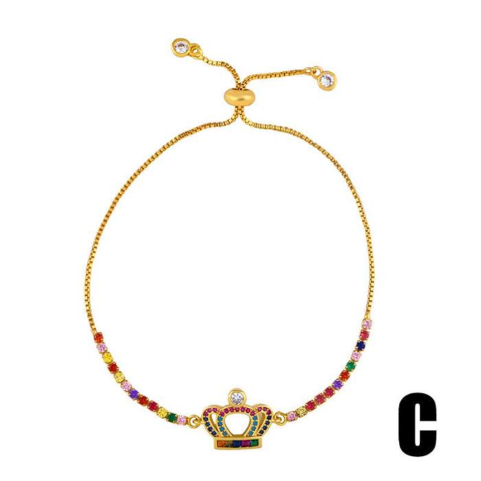 Nova pulseira de diamante brilhante colorida zircão coração cruz coroa pulseira NHAS156965