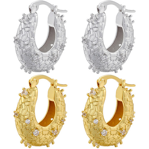 1 Paar elegante, glamouröse ovale Ohrringe mit Messingbeschichtung und Zirkoneinlage, 18 Karat vergoldet