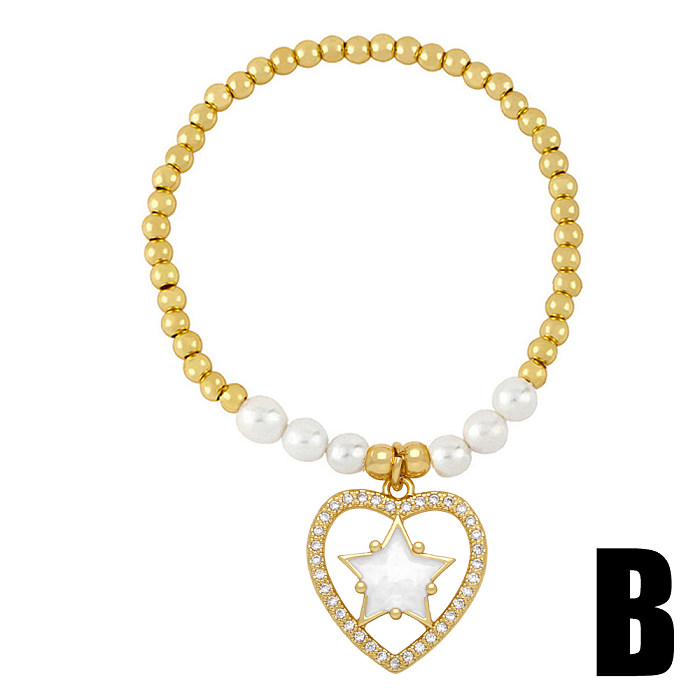 Modern Style Pentagram Heart Shape Copper Zircon Bracelets In Bulk